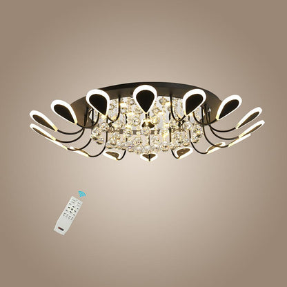 Flower-Shaped Crystal Semi-Flush Mount Ceiling Light — Modern Metal Acrylic Crystal LED White Black Dimmable 39 Inch