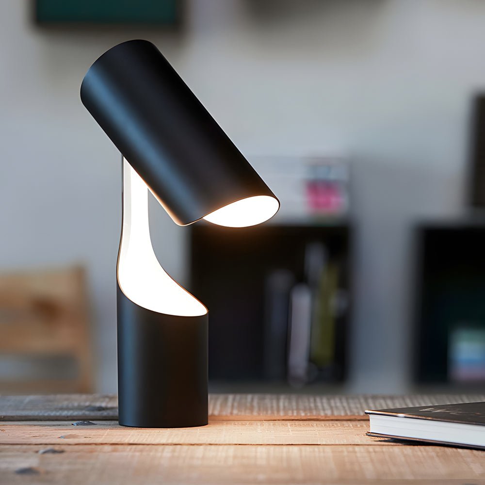 Modern Table Lamp Adjustable Cylinder Black Steel 15W LED 6000K Daylight Nordic Home Office Desk 13.4 Inch