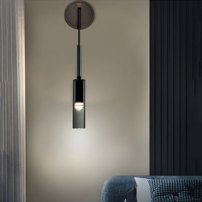 Nordic Copper Wall Sconce Smoked Glass Cylinder Hanging Cord LED E14 Bedroom Hallway