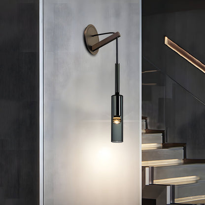 Nordic Copper Wall Sconce Smoked Glass Cylinder Hanging Cord LED E14 Bedroom Hallway
