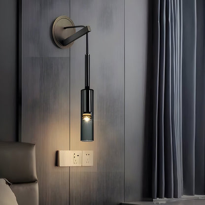 Nordic Copper Wall Sconce Smoked Glass Cylinder Hanging Cord LED E14 Bedroom Hallway
