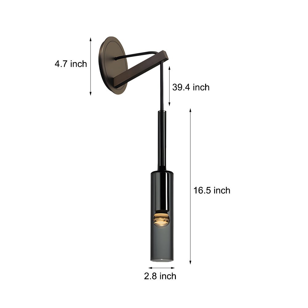 Nordic Copper Wall Sconce Smoked Glass Cylinder Hanging Cord LED E14 Bedroom Hallway