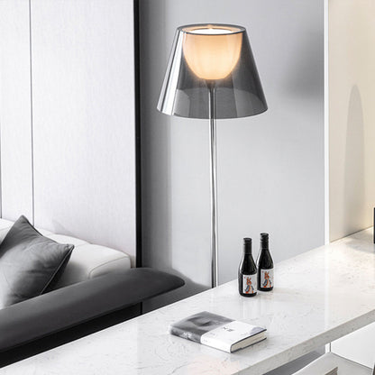 Modern Floor Lamp LED Nordic Column Acrylic Shade Iron Square Base Warm White 3000K Ash Gray Clear 65 Inch