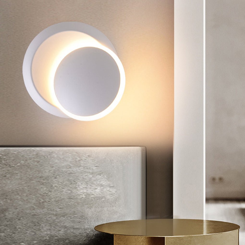 Nordic Minimalist LED Rotatable Round Wall Sconce Bedroom Dining Room Café Black White