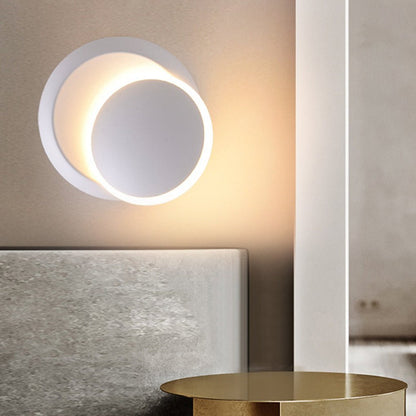 Nordic Minimalist LED Rotatable Round Wall Sconce Bedroom Dining Room Café Black White