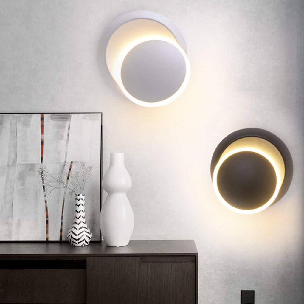 Nordic Minimalist LED Rotatable Round Wall Sconce Bedroom Dining Room Café Black White