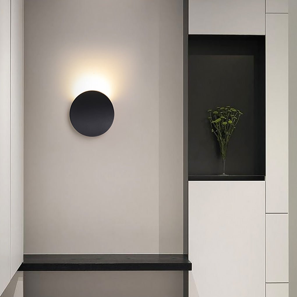 Modern Round Disc LED Wall Sconce Backlit Aluminum Bedroom Hallway Living Room Black White