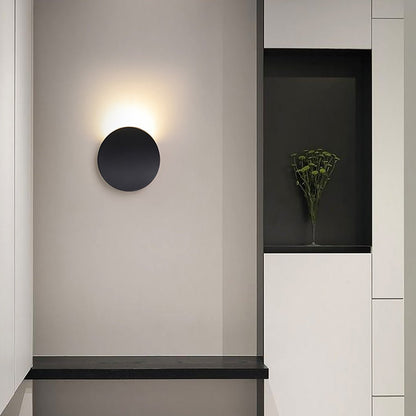 Modern Round Disc LED Wall Sconce Backlit Aluminum Bedroom Hallway Living Room Black White