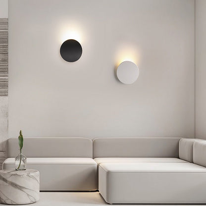 Modern Round Disc LED Wall Sconce Backlit Aluminum Bedroom Hallway Living Room Black White