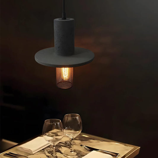 Industrial Cement and Mesh LED Pendant Light for Living Room Dining Room and Kitchen