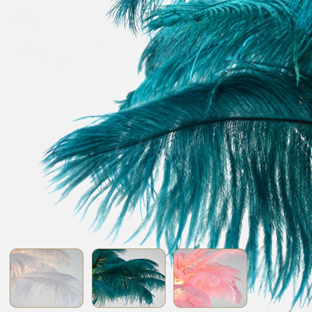 Decorative Floor Lamp Glam Ostrich Feather Gold Iron Stem Warm White 3000K Foot Switch White Pink Teal 61 Inch