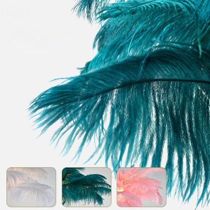 Decorative Floor Lamp Glam Ostrich Feather Gold Iron Stem Warm White 3000K Foot Switch White Pink Teal 61 Inch