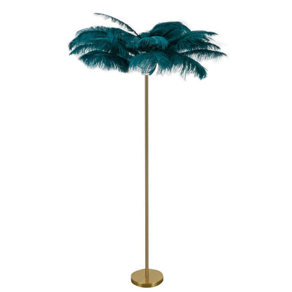 Decorative Floor Lamp Glam Ostrich Feather Gold Iron Stem Warm White 3000K Foot Switch White Pink Teal 61 Inch