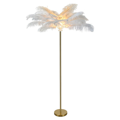Decorative Floor Lamp Glam Ostrich Feather Gold Iron Stem Warm White 3000K Foot Switch White Pink Teal 61 Inch