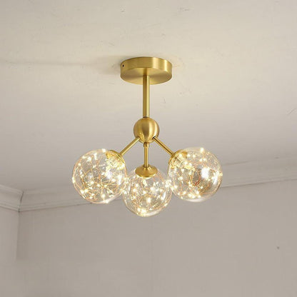 3-Globe Copper Glass Semi-Flush Mount Ceiling Light — Modern Copper Glass LED Amber White Neutral White 4000K