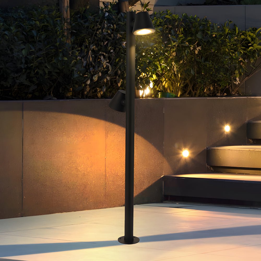 Modern Cylindrical LED Pathway Light Waterproof Outdoor Bollard Landscape Lighting Black Aluminum Glass IP65 7W