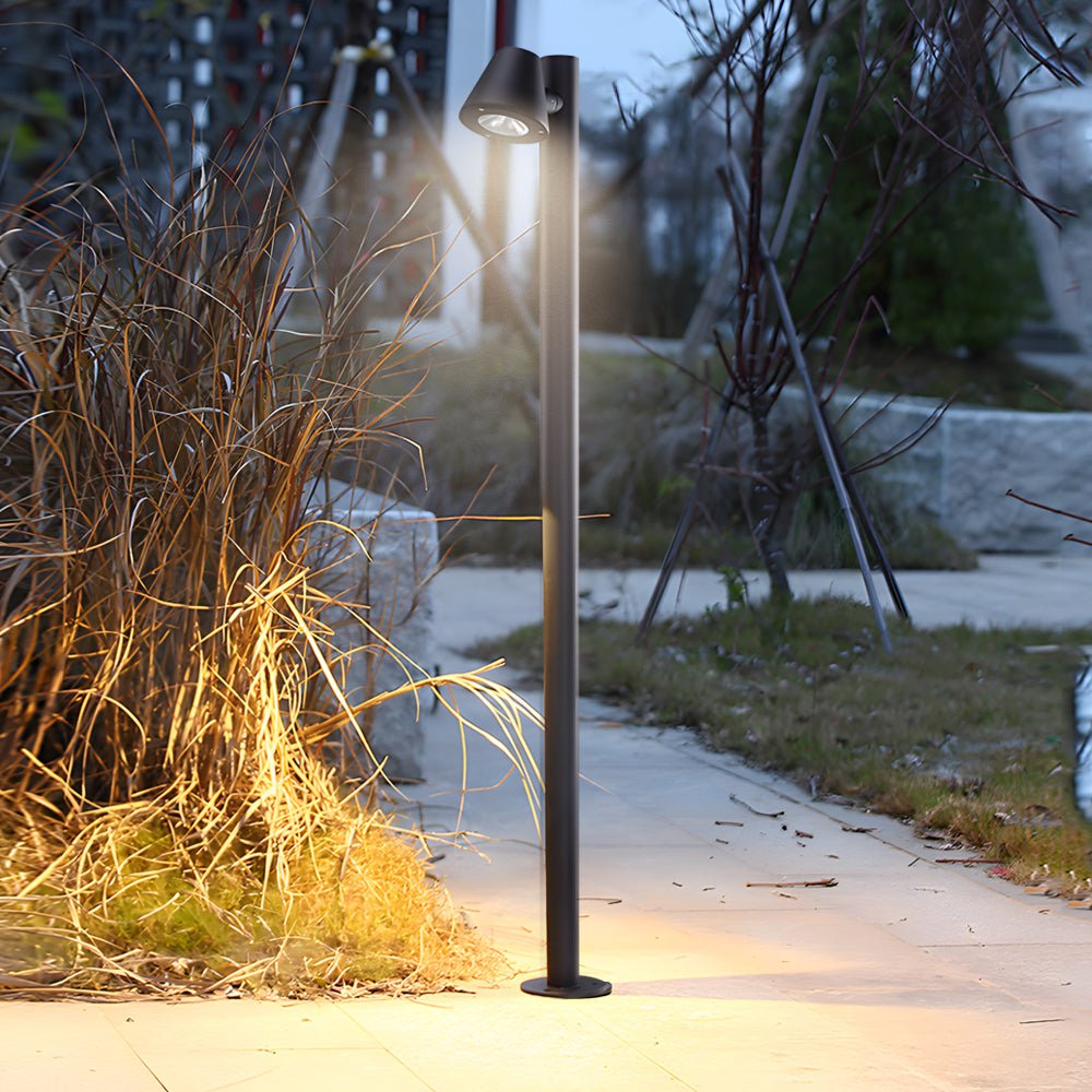 Modern Cylindrical LED Pathway Light Waterproof Outdoor Bollard Landscape Lighting Black Aluminum Glass IP65 7W