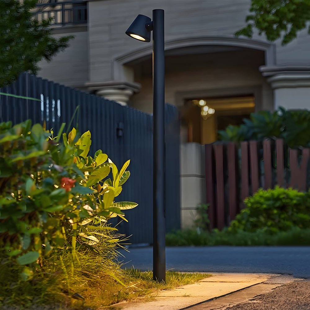 Modern Cylindrical LED Pathway Light Waterproof Outdoor Bollard Landscape Lighting Black Aluminum Glass IP65 7W