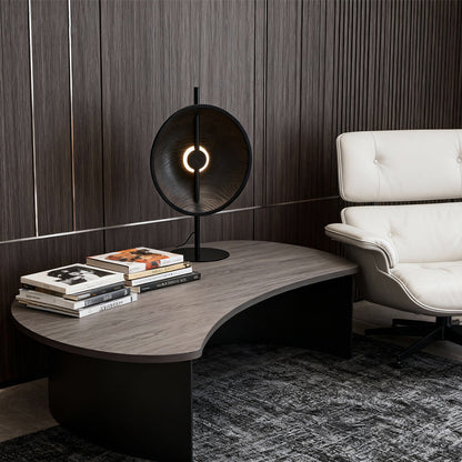 Ash Wood Round Disc Table Lamp Modern Minimalist LED Warm White Black or Natural 20.47 Inch