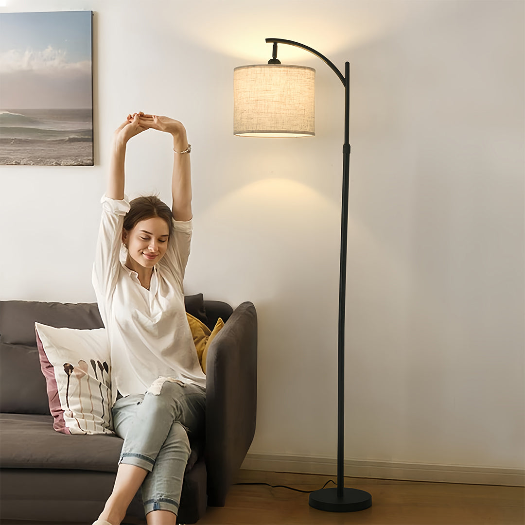 Modern Arc Floor Lamp LED Fabric Shade Adjustable Height Marble Base Dimmable Remote Beige Black Nordic Living Room Bedroom 65 Inch