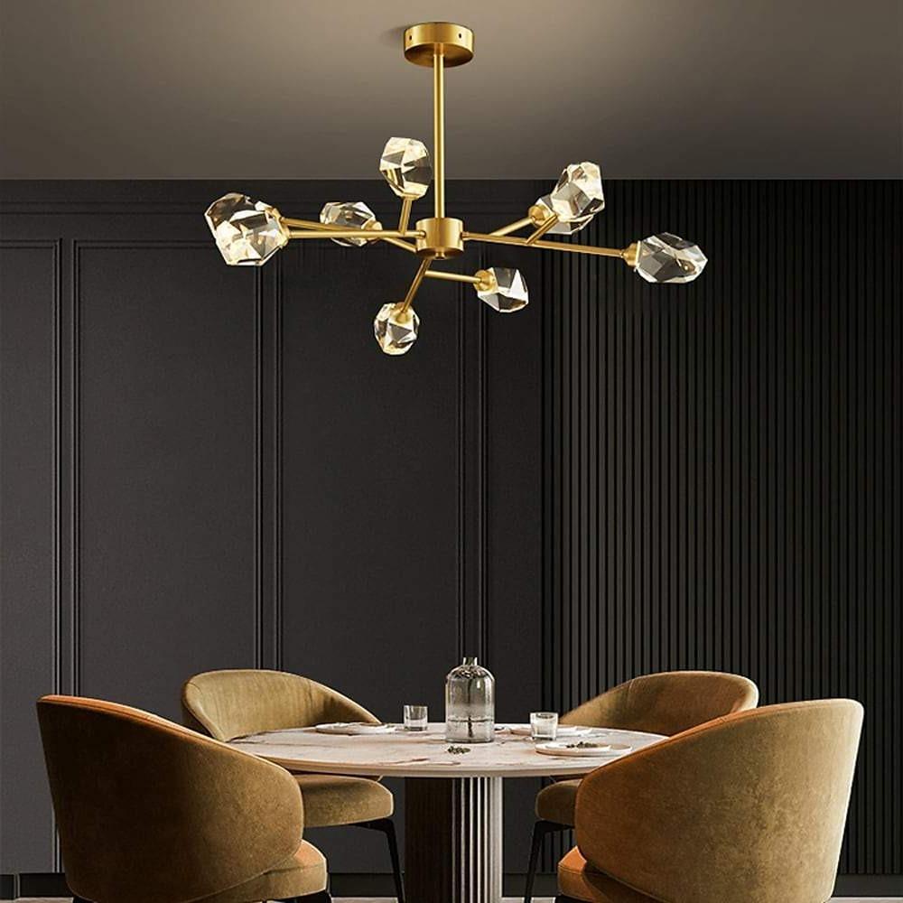 Chandelier Metal Crystal G9 9-Light Sputnik Irregular Cut Gold Matte Electroplated Modern Artistic Warm White / White