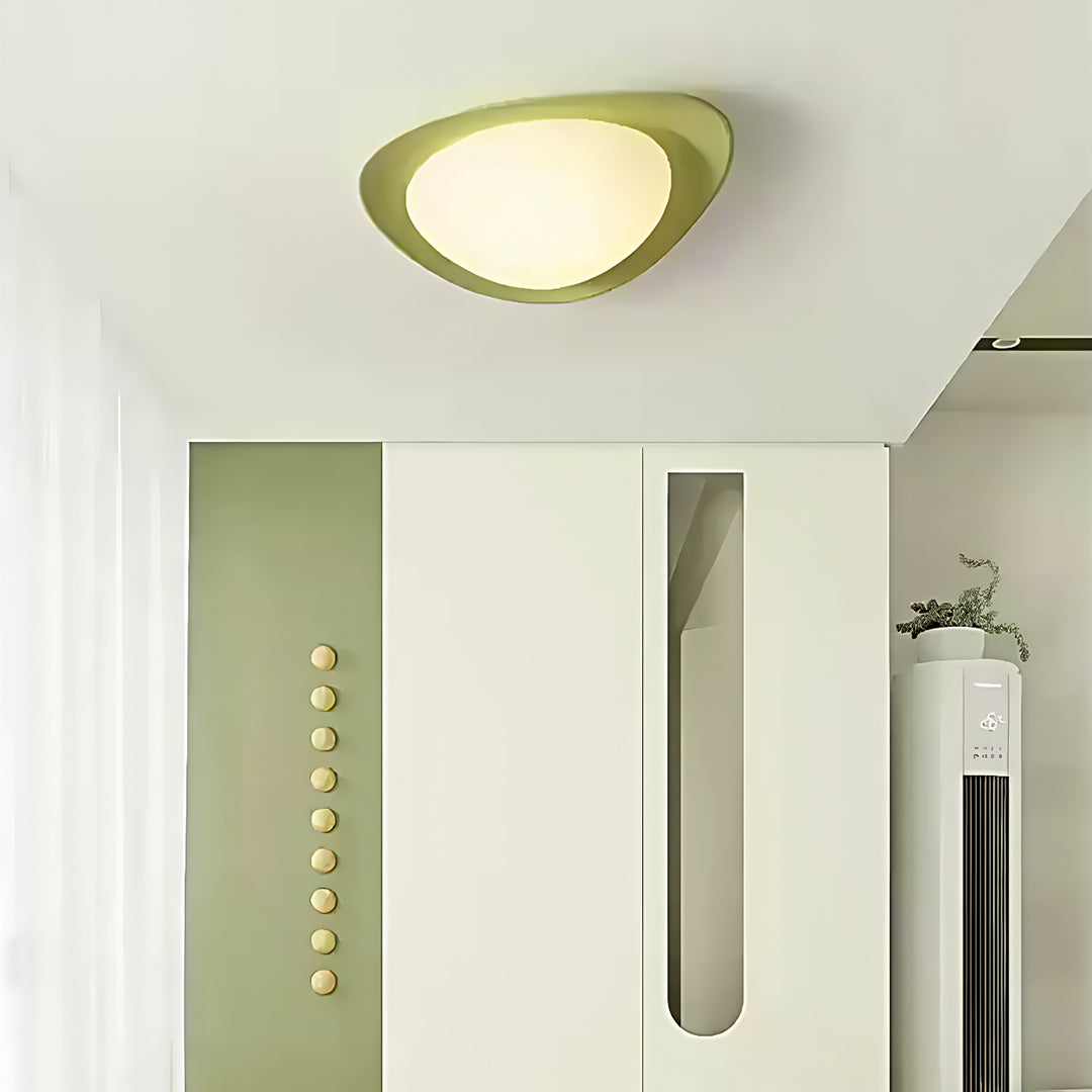 Pebble Shape Full Spectrum Flush Mount Resin Green Beige White Two Sizes