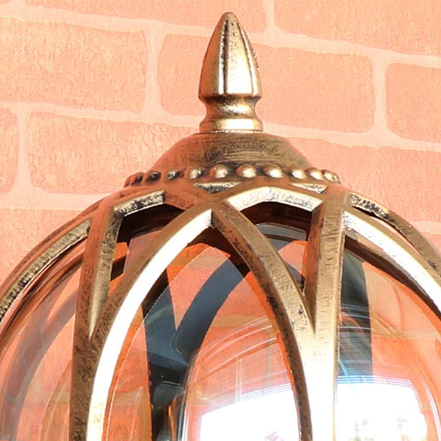 European Globe Outdoor Wall Sconce Cast Aluminum Amber Glass IP55 E27 Black Bronze 3 Sizes
