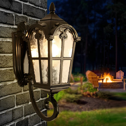 European Style Outdoor Black Wall Sconce Die-Cast Aluminum Tempered Glass E27 Waterproof 3 Sizes Balcony Villa Yard