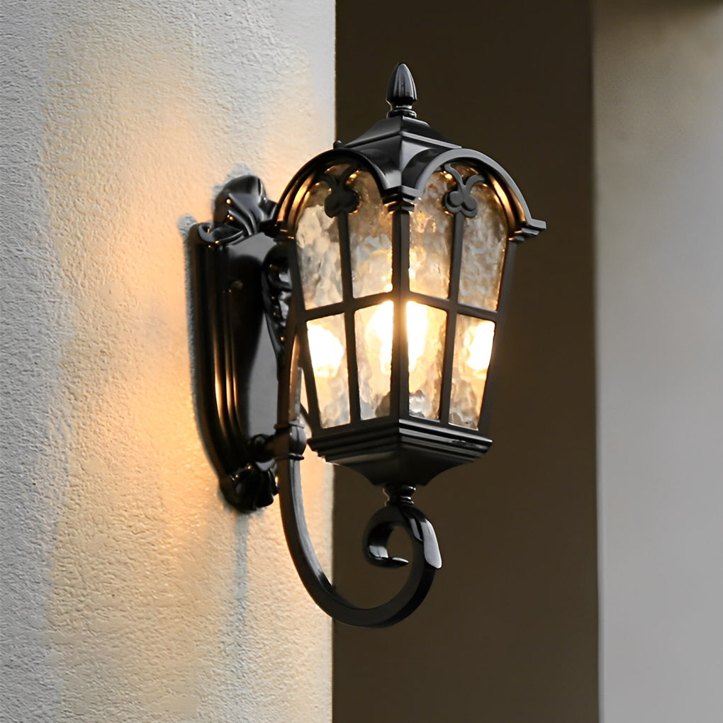 European Style Outdoor Black Wall Sconce Die-Cast Aluminum Tempered Glass E27 Waterproof 3 Sizes Balcony Villa Yard