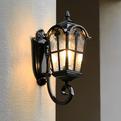 European Style Outdoor Black Wall Sconce Die-Cast Aluminum Tempered Glass E27 Waterproof 3 Sizes Balcony Villa Yard