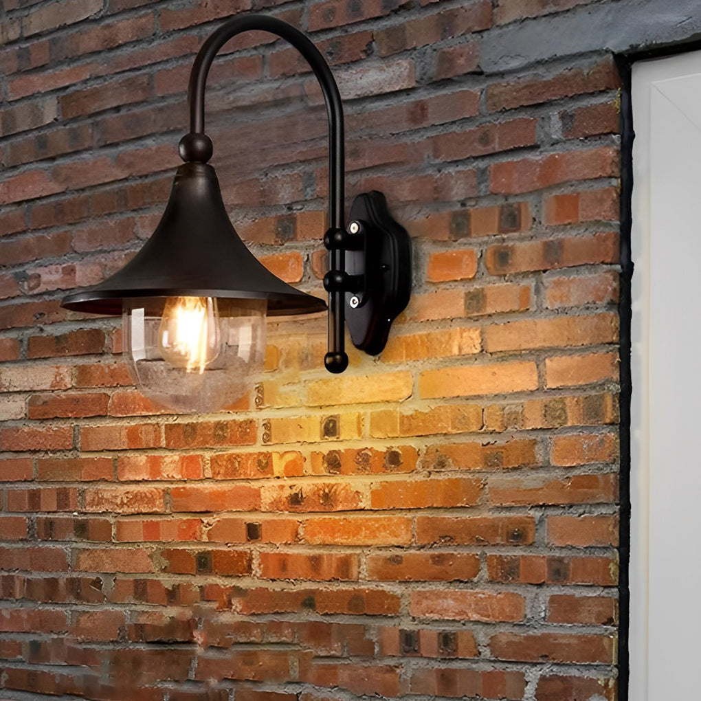 Retro Black Outdoor Wall Sconce Trumpet Bell Shade Gooseneck Arm LED 12W
