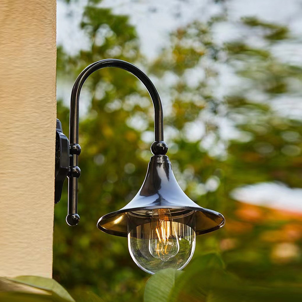 Retro Black Outdoor Wall Sconce Trumpet Bell Shade Gooseneck Arm LED 12W