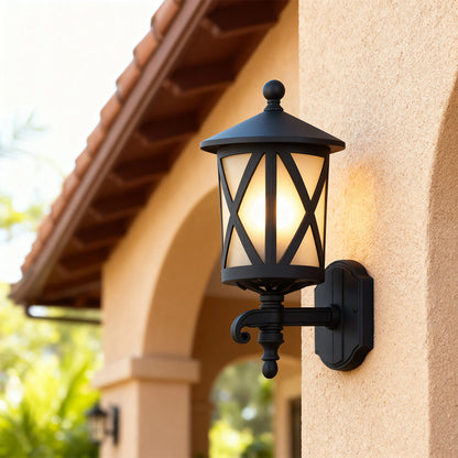 Retro Black Aluminium Outdoor Wall Lantern E26 IP44 9W European Style