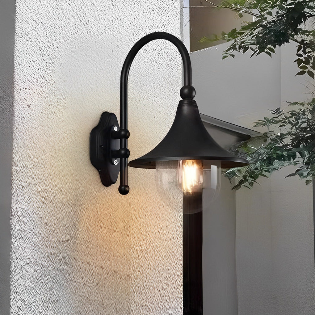 Retro Black Outdoor Wall Sconce Trumpet Bell Shade Gooseneck Arm LED 12W