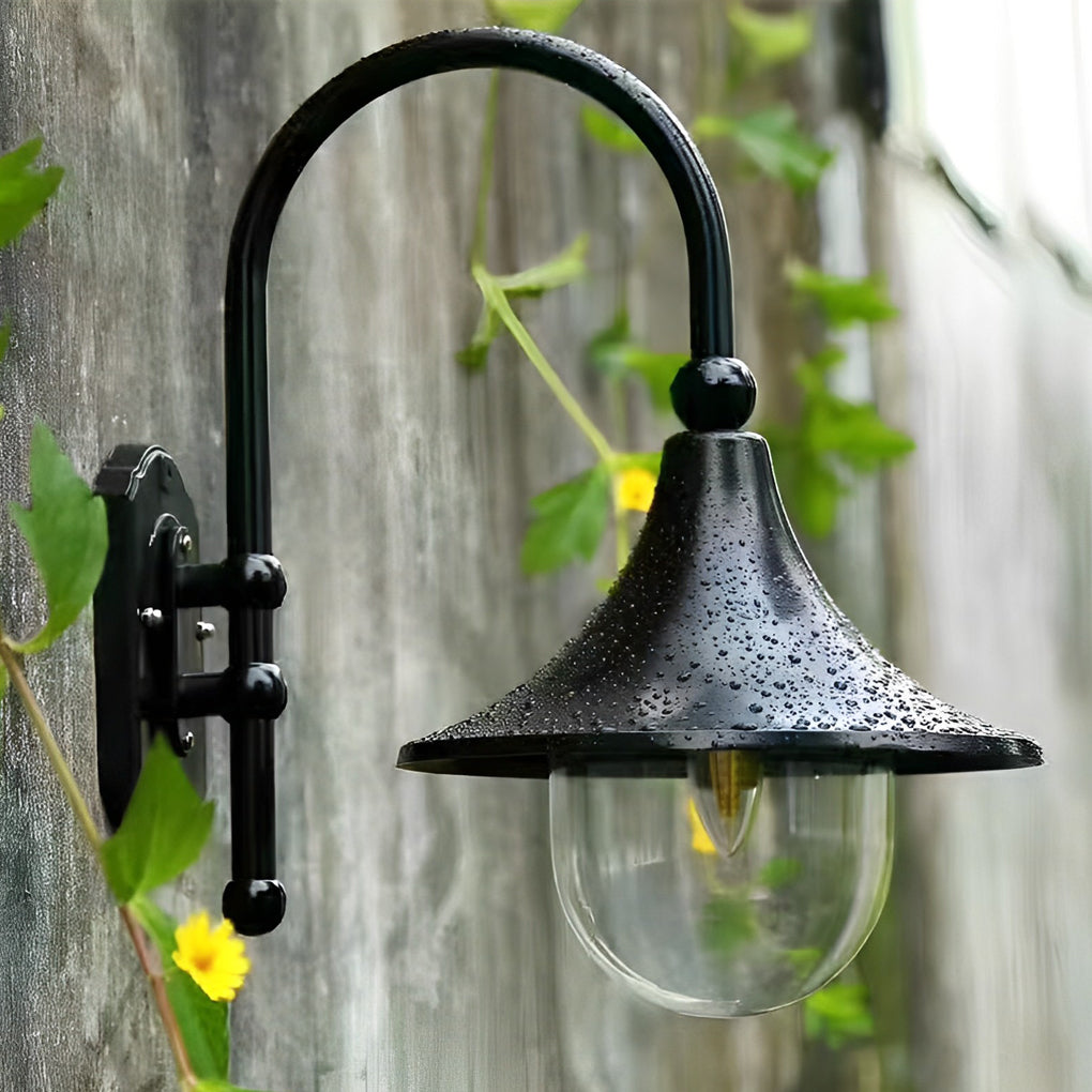 Retro Black Outdoor Wall Sconce Trumpet Bell Shade Gooseneck Arm LED 12W