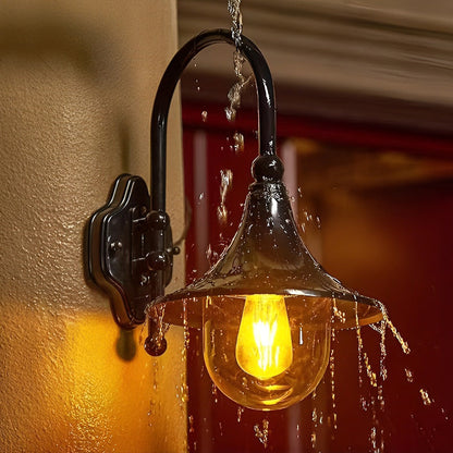Retro Black Outdoor Wall Sconce Trumpet Bell Shade Gooseneck Arm LED 12W