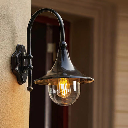 Retro Black Outdoor Wall Sconce Trumpet Bell Shade Gooseneck Arm LED 12W