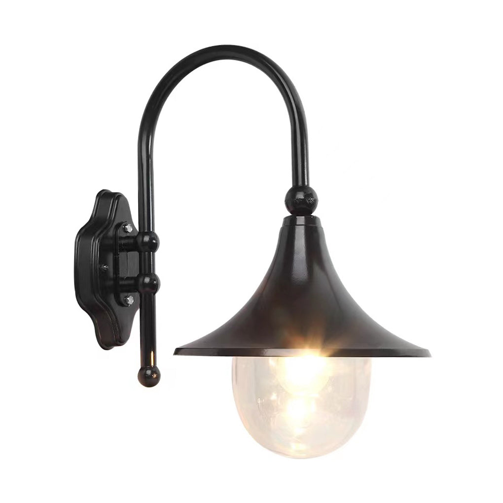 Retro Black Outdoor Wall Sconce Trumpet Bell Shade Gooseneck Arm LED 12W