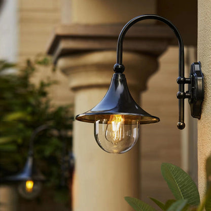 Retro Black Outdoor Wall Sconce Trumpet Bell Shade Gooseneck Arm LED 12W
