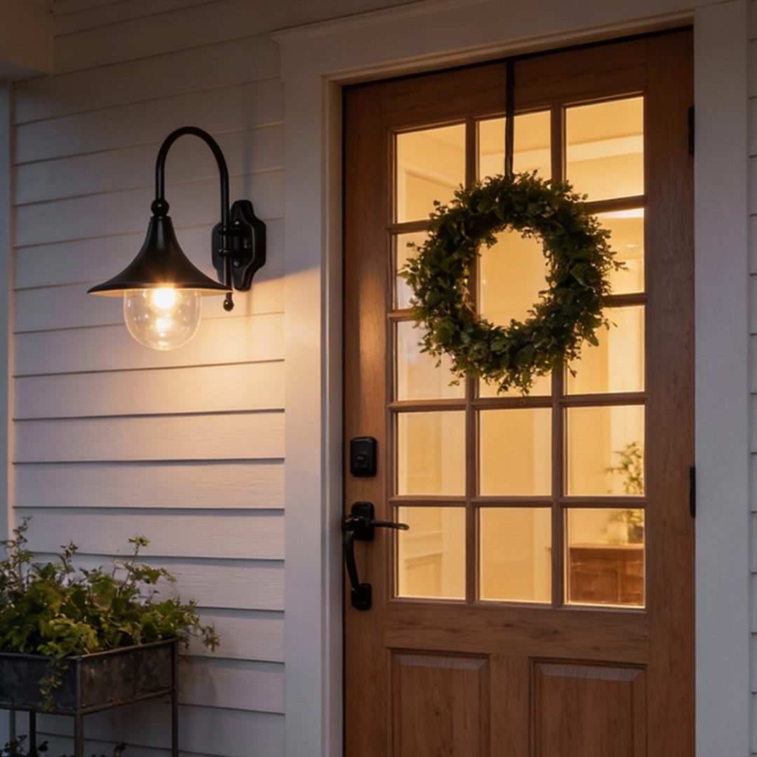 Retro Black Outdoor Wall Sconce Trumpet Bell Shade Gooseneck Arm LED 12W