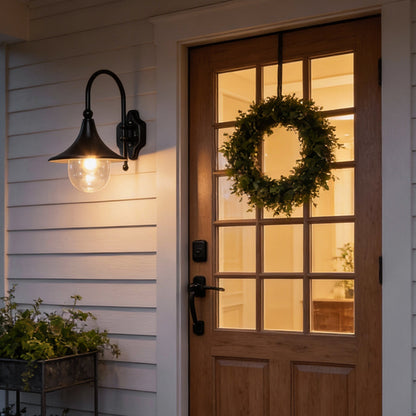 Retro Black Outdoor Wall Sconce Trumpet Bell Shade Gooseneck Arm LED 12W