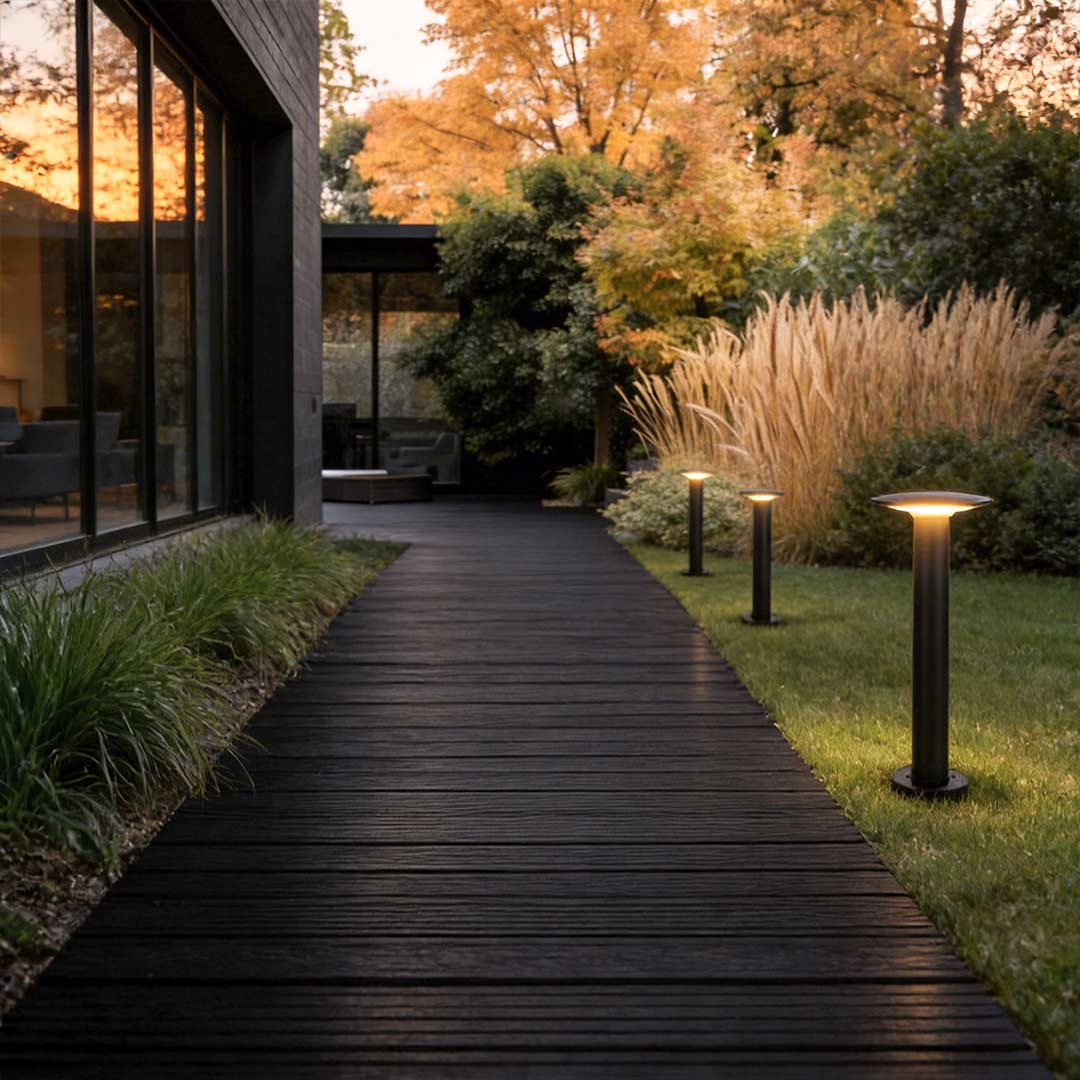 UFO Solar LED Bollard Light Waterproof Outdoor Pathway Landscape Lighting Black Aluminum 360° Glow IP55