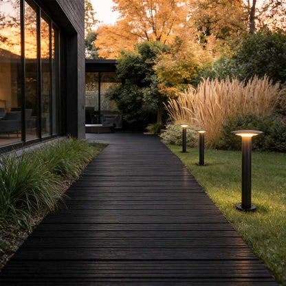 UFO Solar LED Bollard Light Waterproof Outdoor Pathway Landscape Lighting Black Aluminum 360° Glow IP55