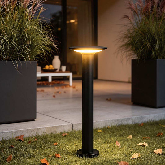 UFO Solar LED Bollard Light Waterproof Outdoor Pathway Landscape Lighting Black Aluminum 360° Glow IP55