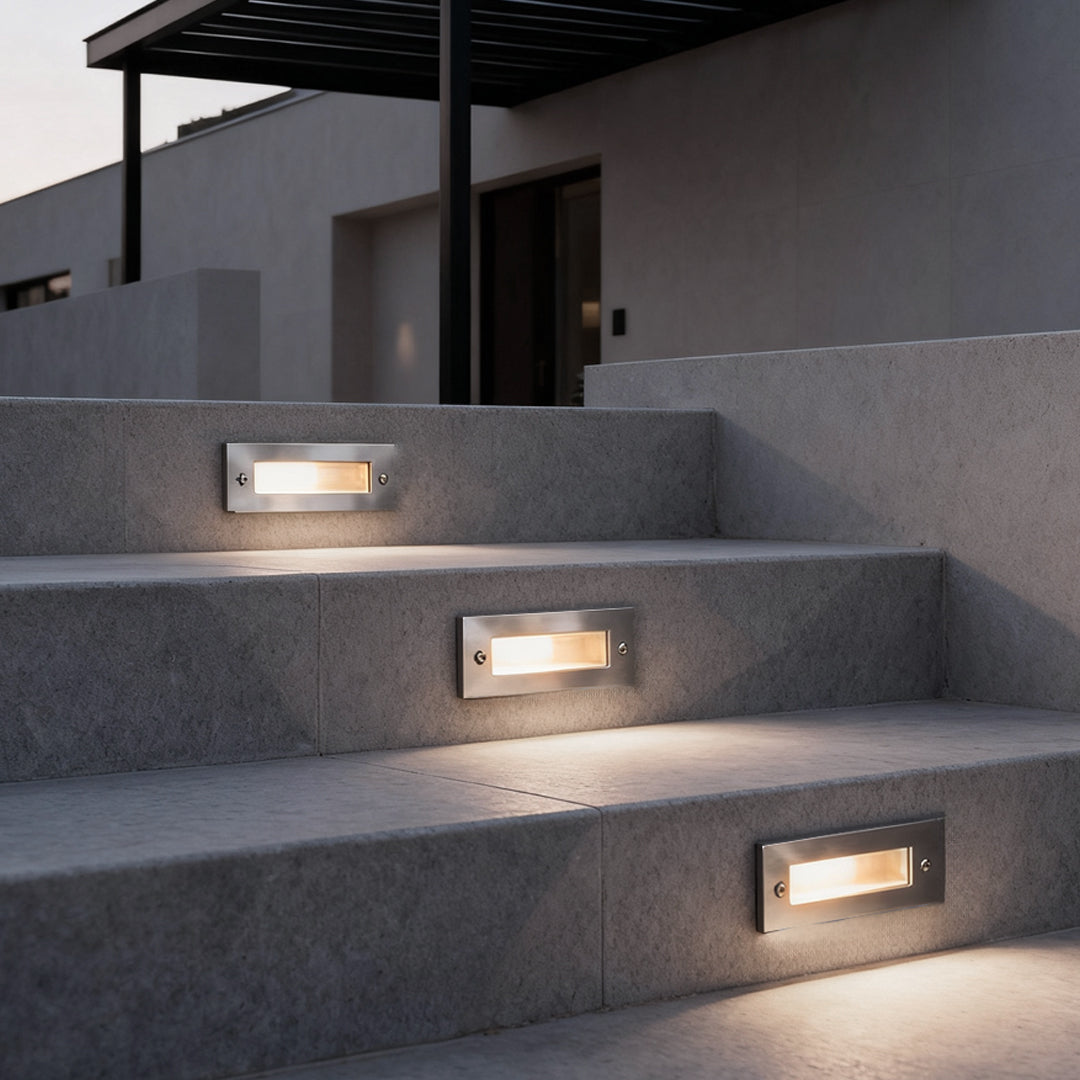 Recessed LED Outdoor Brick Step Light Stainless Steel Tempered Glass Dual Style Dual CCT IP65