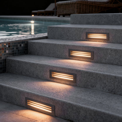 Recessed LED Outdoor Brick Step Light Stainless Steel Tempered Glass Dual Style Dual CCT IP65
