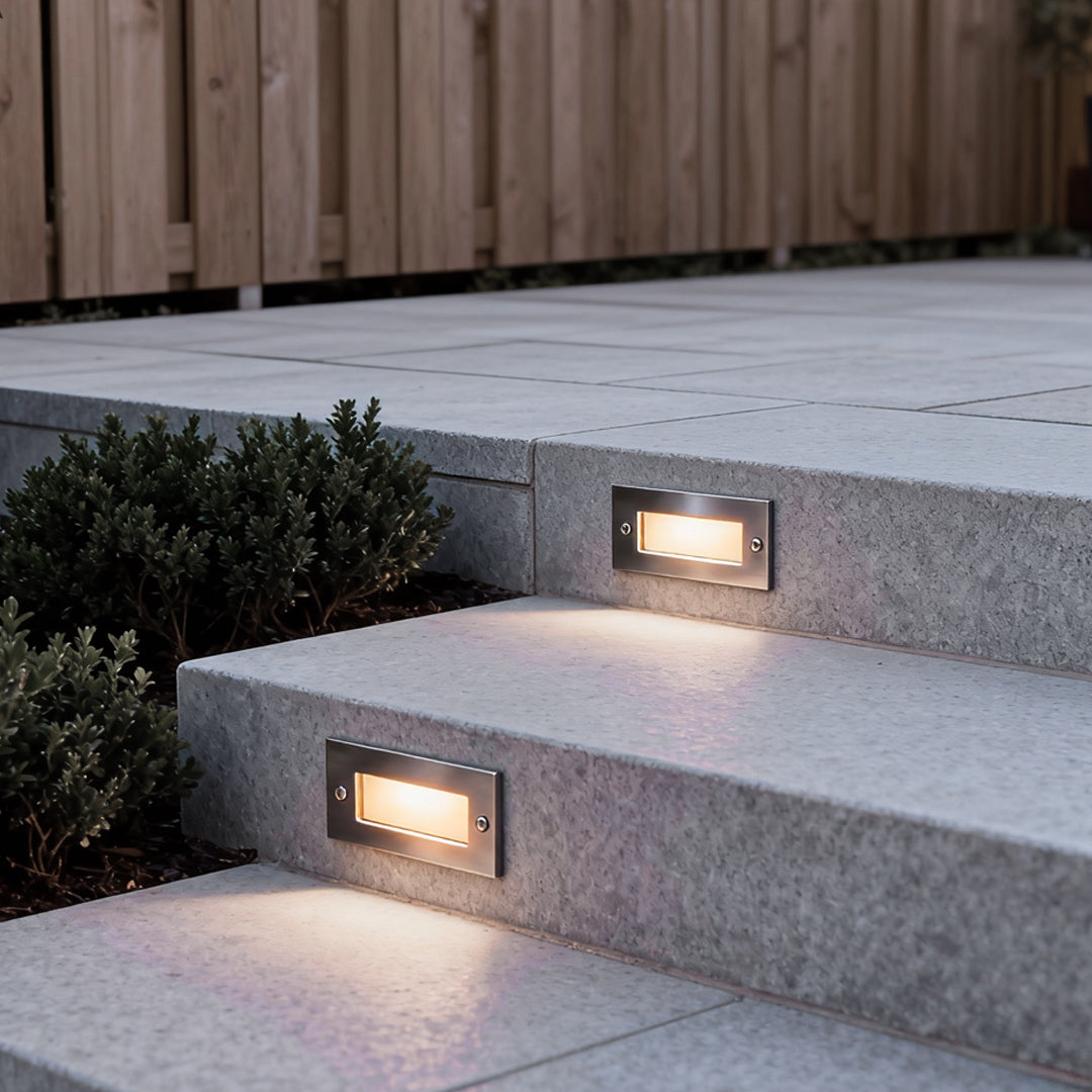 Recessed LED Outdoor Brick Step Light Stainless Steel Tempered Glass Dual Style Dual CCT IP65