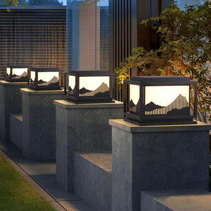 Japanese Style Landscape Art Panel Galvanized Steel Acrylic Solar Outdoor Pillar Light Coffee IP65 CRI90 5 Sizes