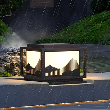 Japanese Style Landscape Art Panel Galvanized Steel Acrylic Solar Outdoor Pillar Light Coffee IP65 CRI90 5 Sizes