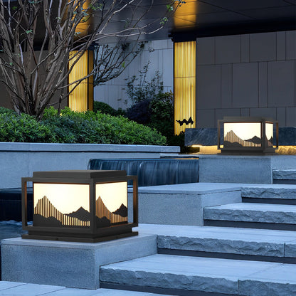 Japanese Style Landscape Art Panel Galvanized Steel Acrylic Solar Outdoor Pillar Light Coffee IP65 CRI90 5 Sizes
